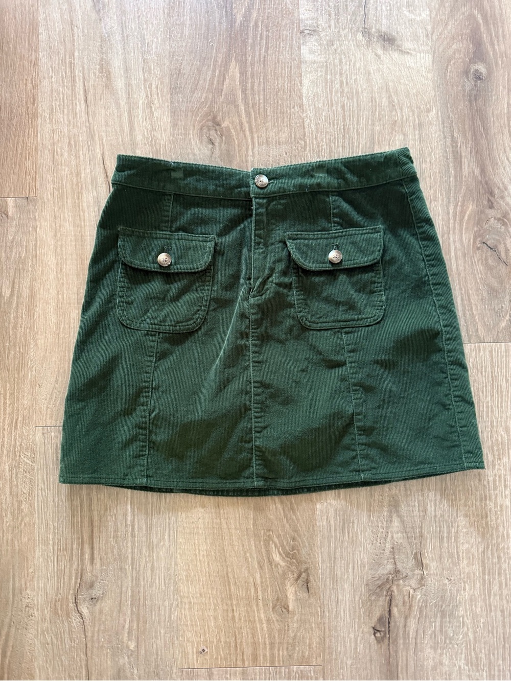 J. Crew Corduroy Forest Green Button-Front Mini Skirt